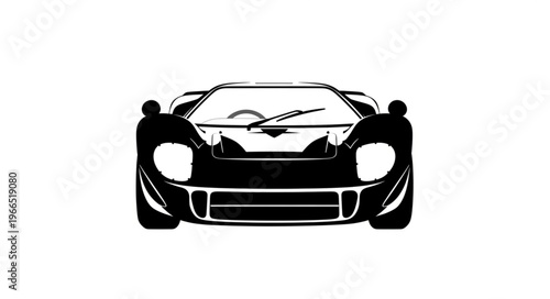 Black Silhouette of a Classic Sports Car Front View.