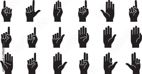 Set of black hand silhouettes with various finger positions