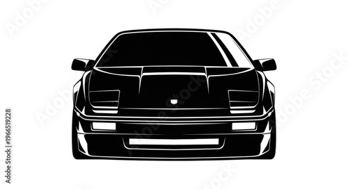 Black Sports Car Front View Silhouette Vector.