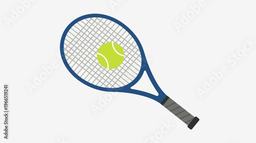 Blue Tennis Racket with Yellow Ball for Sports Activity.