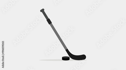 Hockey Stick and Puck Isolated on White Background.