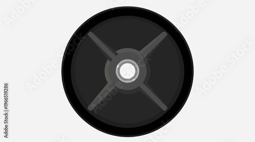 Isolated black weight plate for strength training and fitness.