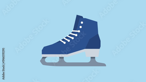 Isolated Blue Ice Skate Illustration on a Light Blue Background.