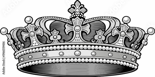 An ornate silver crown with detailed floral and cross shaped embellishments