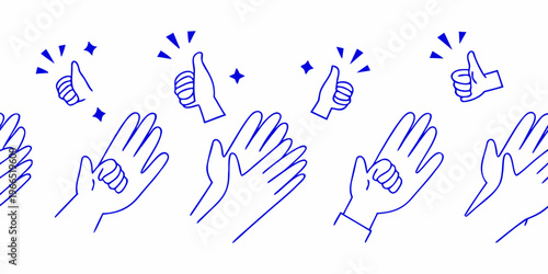A collection of hand gestures depicting clapping thumbs up and pointing