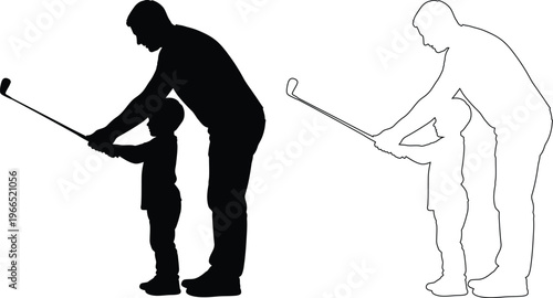 Adult teaching child how to hold golf club properly