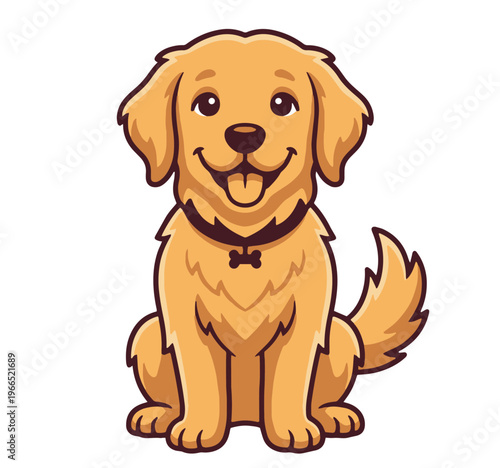 A dog clipart golden retriever dog sitting and smiling with a blue collar