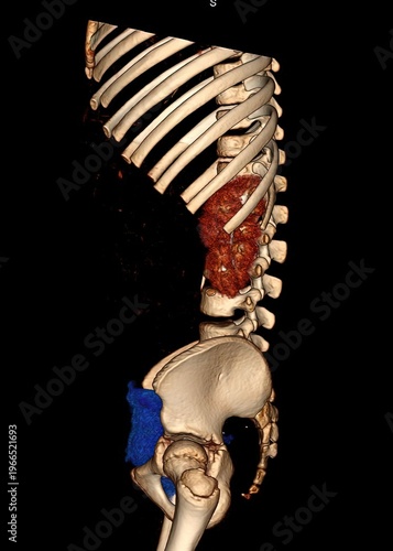 Billede på lærred 3D abdominal CT reconstruction demonstrating unilateral renal agenesis with abse