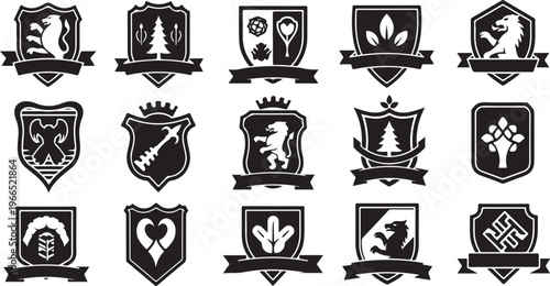 Collection of black and white heraldic crest logo designs