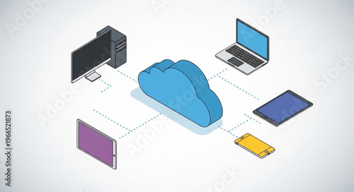 Cloud Computing Network with Devices Connected to Cloud Server.