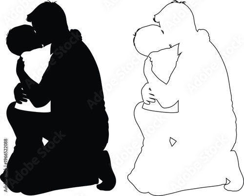 Two Silhouette Figures Embracing Each Other In Loving Pose