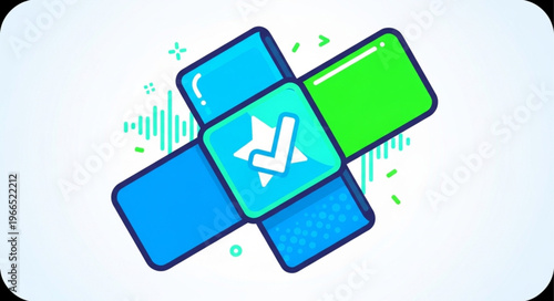 Stylized Cross Shape with Check Mark Symbolizing Verification and Validation.