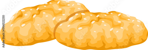 Cartoon oatmeal cookies isolated on white background. Vector pastry food, baked oat biscuits with grain texture, sesame seeds, crispy surface and golden color. Sweet healthy snack or breakfast pastry