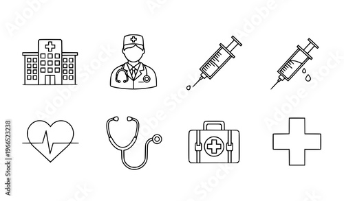 Medical icon set line outline healthcare vector