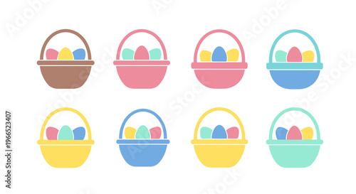Colorful Easter baskets with eggs.