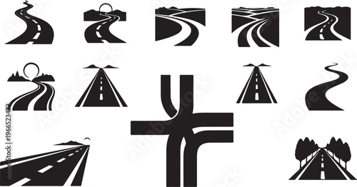 Roadway signs and highways illustration set