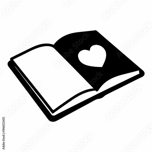 Open book with a heart on one page showing a loving story