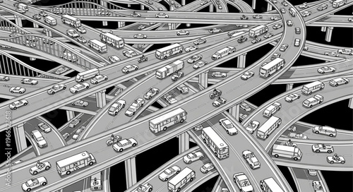 Busy Highway Traffic Jam Illustration.