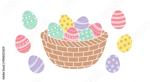 Colorful Easter eggs in a brick basket.