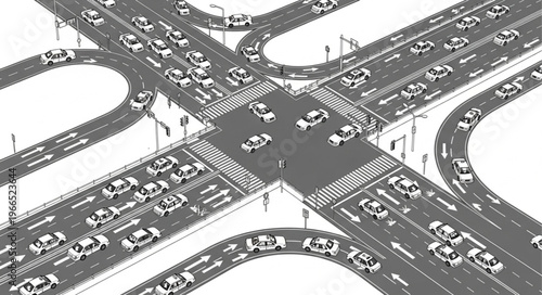 Busy Intersection Traffic Congestion Aerial View.