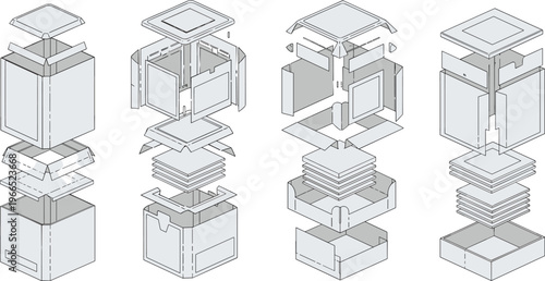 Exploded View of Box Packaging with Lid and Base for Product Design and Packaging Concepts