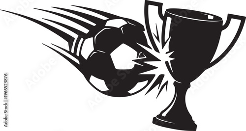 soccer ball hitting trophy with explosive impact effect dynamic football victory concept vector illustration isolated background for sports competition branding