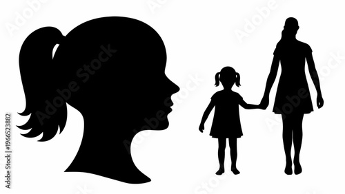 Mother and daughter holding hands in silhouette symbolizing love and family bond