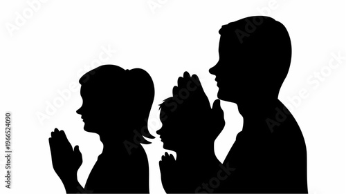 Family praying together in silhouette hands clasped in prayer spiritual moment religious concept faith and devotion