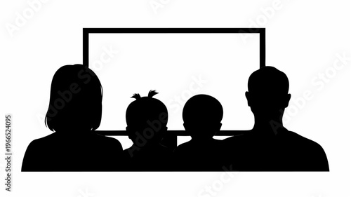 Family watching tv together in silhouette indoors at night cozy evening atmosphere with a large screen