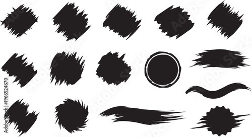 Collection of black brush strokes and shapes on white