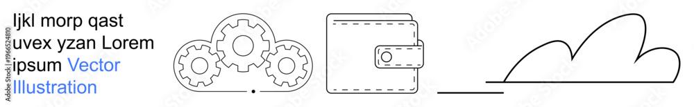Obraz premium Cloud computing, digital finance, online transactions, fintech solutions, software integration, data processing. Image showing gears, cloud and wallet design. Cloud computing and digital finance