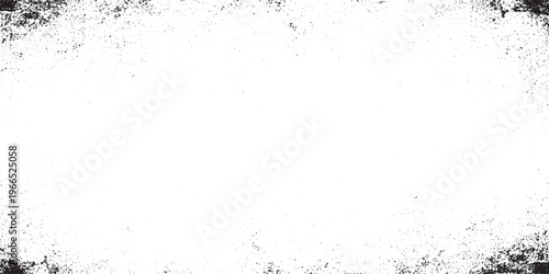 Distressed grunge frame overlay texture with rough edges on white background for vintage design and gritty artwork with rough surface