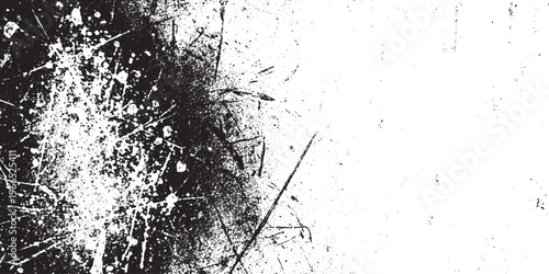 Asymmetric heavy grunge texture overlay with copy space. black and white abstract painted ink splatter distress background for creative design with distressed background with rough surface