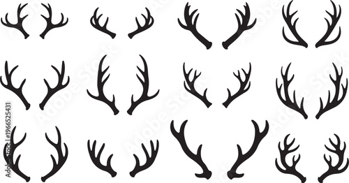 Collection of deer antler silhouettes on white background