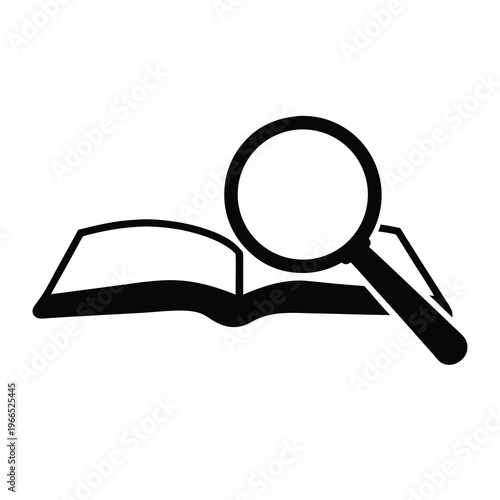 Magnifying glass over an open book signifies research, analysis and investigation