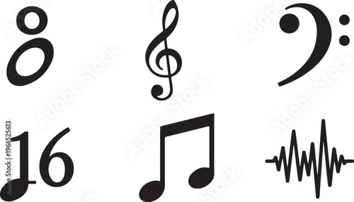 Music Notes and Symbols on White Background