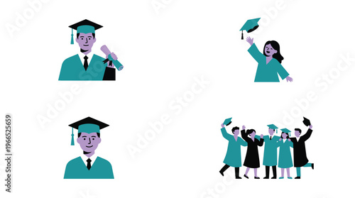 Graduates celebrate accomplishment with cap toss and diploma