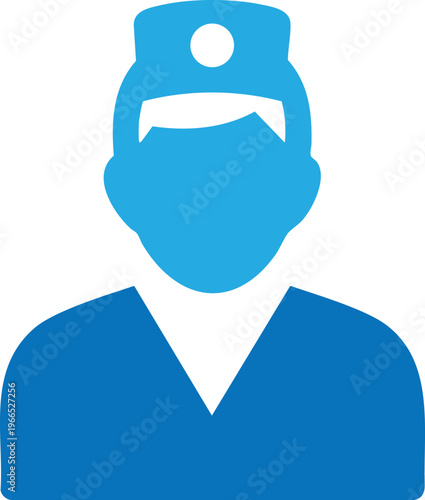 A blue flat design icon depicting a healthcare worker or nurse wearing a traditional cap uniform