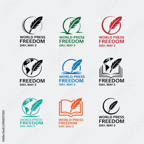 World Press Freedom Day Logo Set with Pen Nib Icon Vector Collection