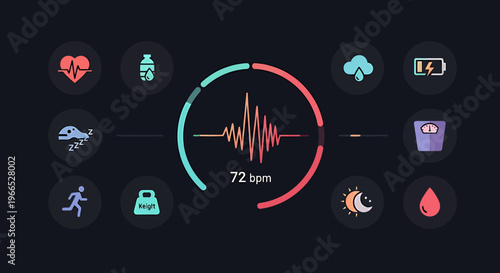 Smartwatch interface with health metrics.