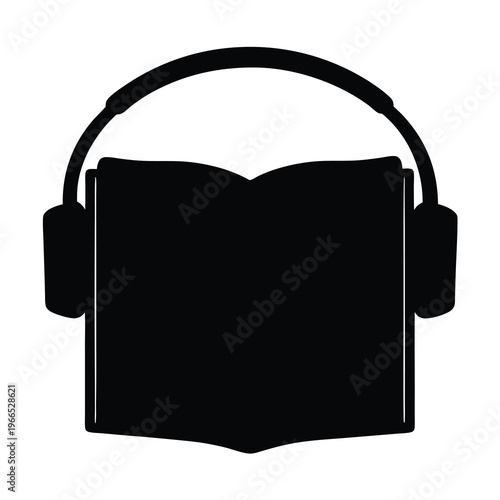 Minimalist Black Silhouette of Audiobook with Headphones Symbolizing Modern Literary Experience