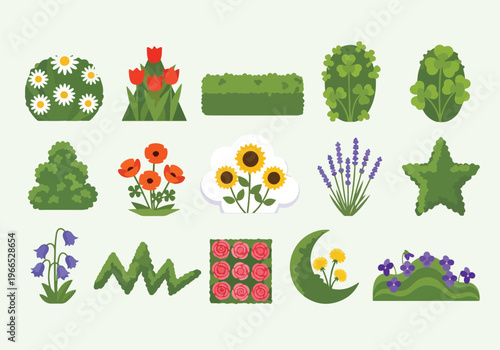 Collection of Decorative Garden Plants and Shapes.