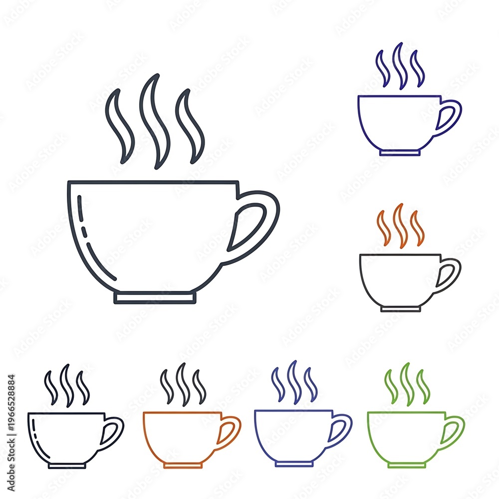 Obraz premium Colorful Vector Illustrations of Steaming Hot Coffee Cups