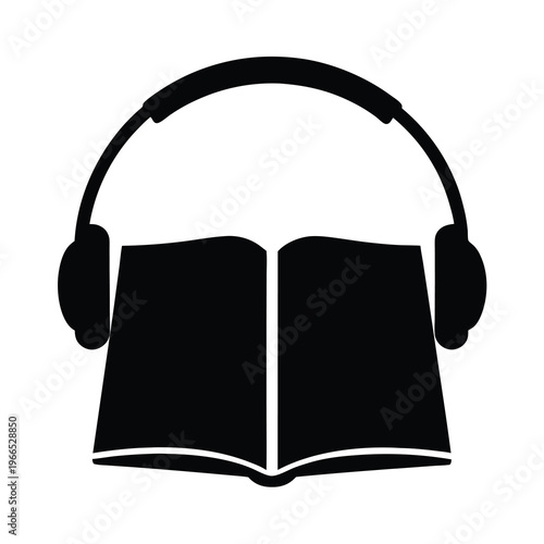 Audiobook Concept with Open Book and Headphones Depicting Educational Listening