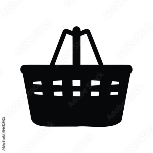 Black silhouette illustration of shopping basket used for carrying groceries and goods