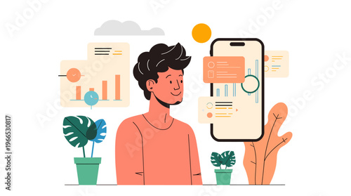 A young woman smiles while working on her laptop in a cozy coffee shop, embodying productivity and happiness.