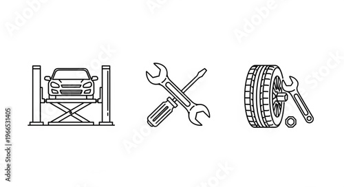 Car maintenance and repair service with tools and equipment.
