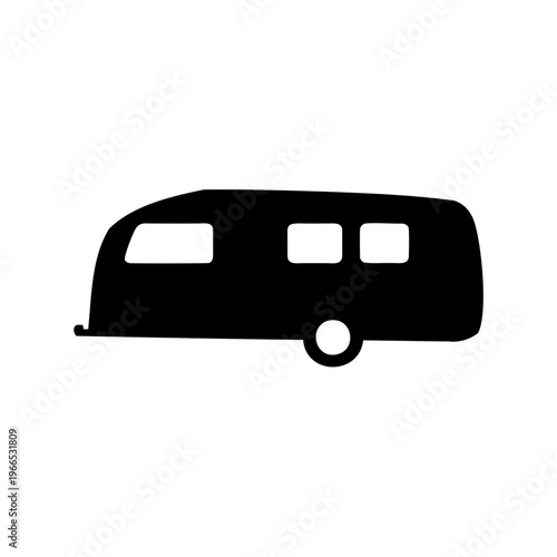 Simple black vector silhouette drawing of a camping trailer or caravan