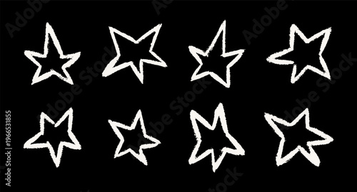 Chalk stars, hand drawn doodle star set. Rough sketch style isolated elements for design decoration.Rough textured doodle elements perfect for posters, cards, prints, branding and modern decorative