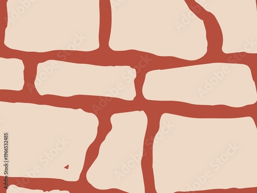 Abstract illustration resembling a stone wall pattern. Light beige irregular shapes are outlined by thick, reddish-brown lines, mimicking the look of stones set in mortar. The design is flat, with no 